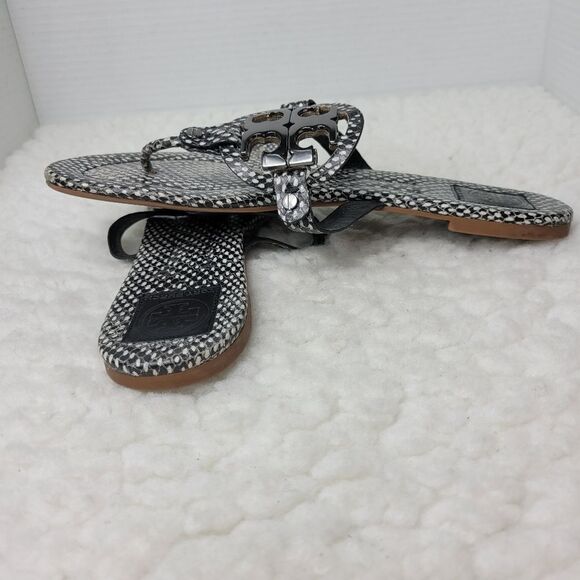 Tory Burch Miller 2 Pewter Metal Logo Beige Brown Snake Print - Picture 6 of 9